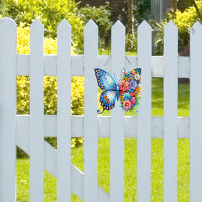 Acrylic Butterfly and Flowers Diamond Painting Hanging Pendant Decor (Blue)