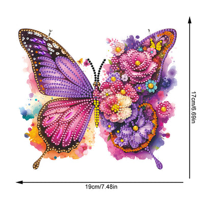 Acrylic Butterfly and Flowers Diamond Painting Hanging Pendant Decor (Purple)