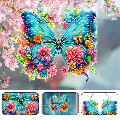 Acrylic Butterfly and Flowers Diamond Painting Hanging Pendant Decor (Green)