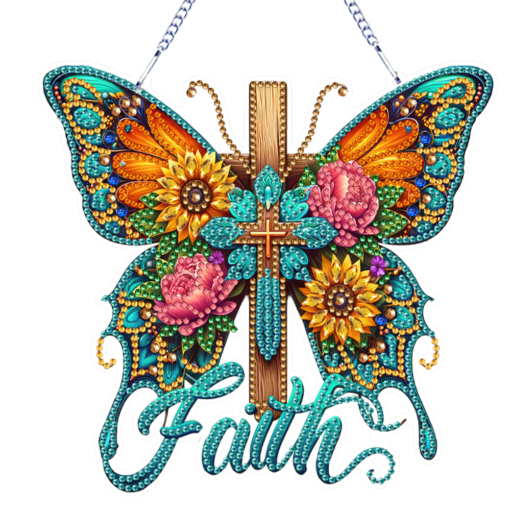 Acrylic Cross Diamond Painting Hanging Pendant Home Decor (Butterfly Cross)