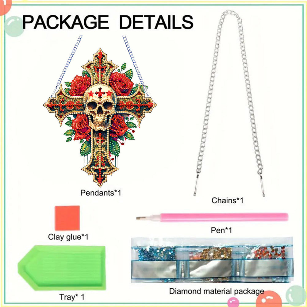 Acrylic Cross Diamond Painting Hanging Pendant Home Decor (Rose Skull Cross)