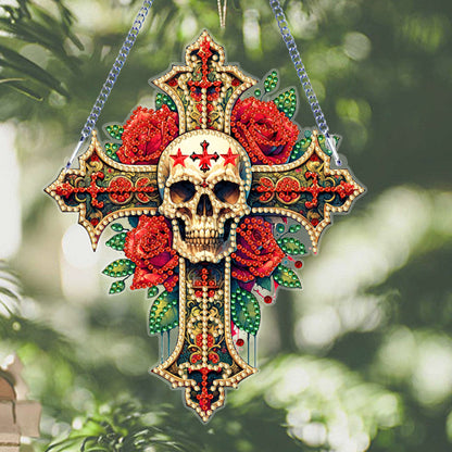 Acrylic Cross Diamond Painting Hanging Pendant Home Decor (Rose Skull Cross)