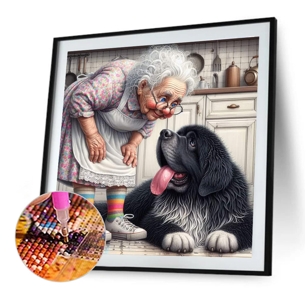 Granny And Dog - Full Round Drill Diamond Painting 40*40CM