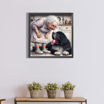 Granny And Dog - Full Round Drill Diamond Painting 40*40CM