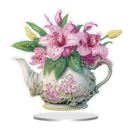 Acrylic Special Shaped Lily Vintage Kettle Desktop Diamond Art Kits for Beginner