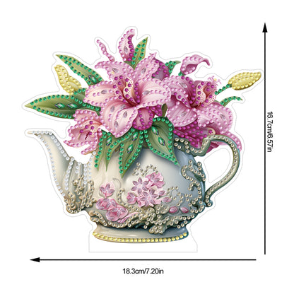 Acrylic Special Shaped Lily Vintage Kettle Desktop Diamond Art Kits for Beginner