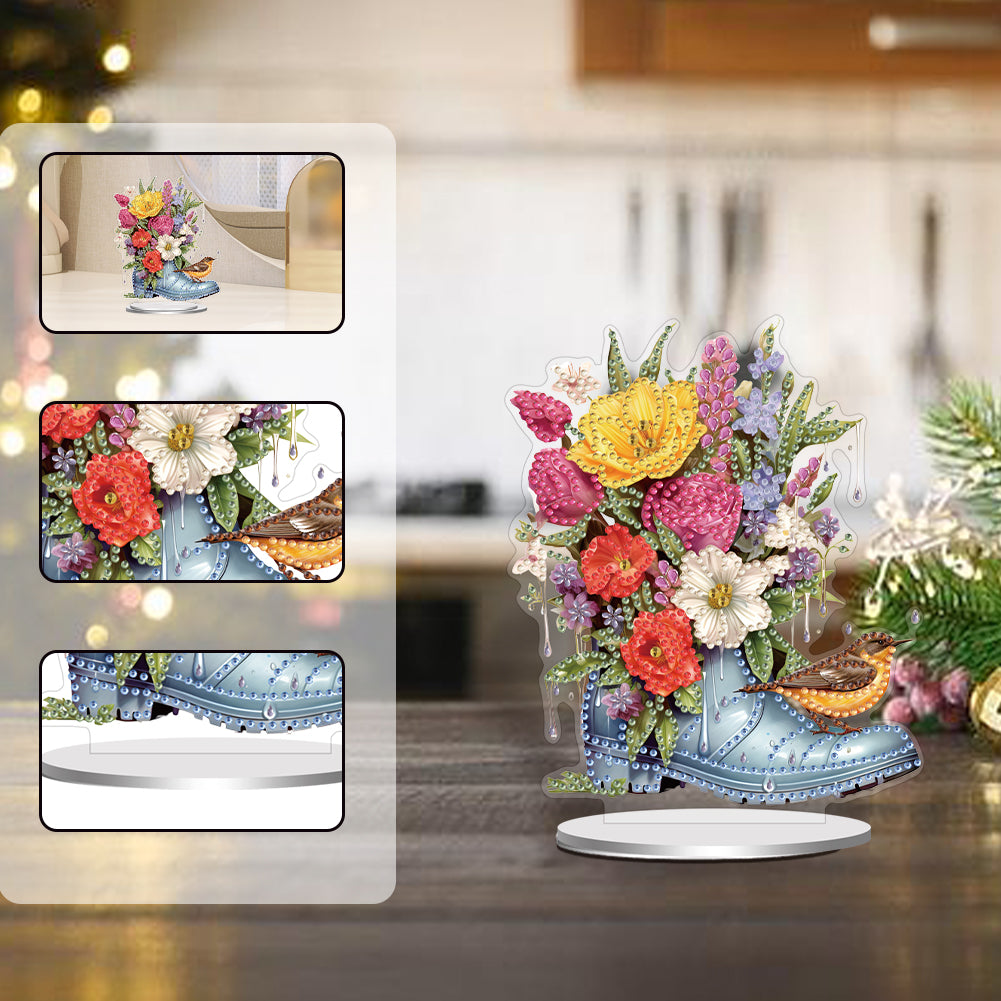 Acrylic Special Shaped Bouquet Rain Shoes Desktop Diamond Art Kit for Beginner