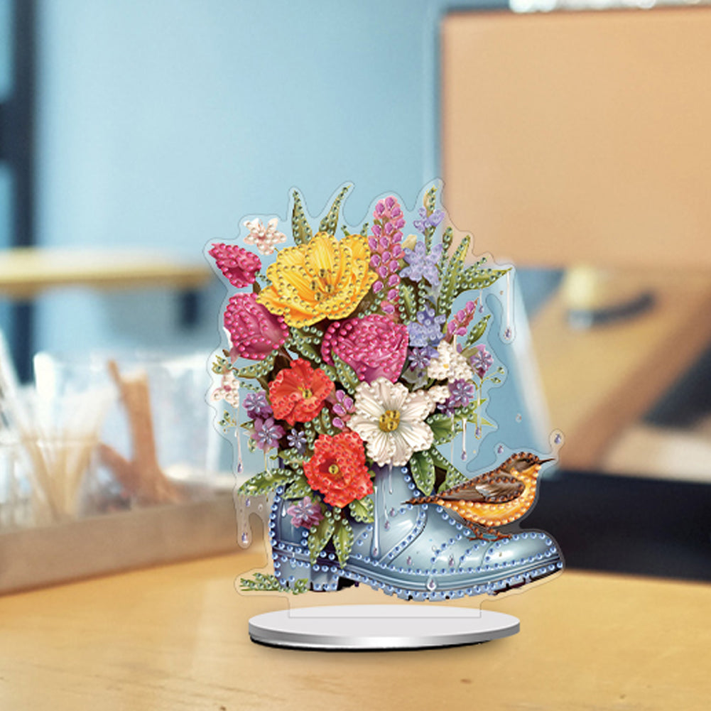 Acrylic Special Shaped Bouquet Rain Shoes Desktop Diamond Art Kit for Beginner