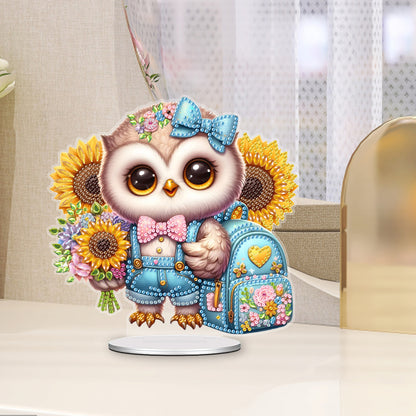 Acrylic Cartoon Sunflower Owl Table Top Diamond Painting Ornament Kits
