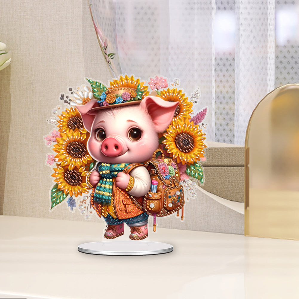 Acrylic Cartoon Sunflower Pig Table Top Diamond Painting Ornament Kits