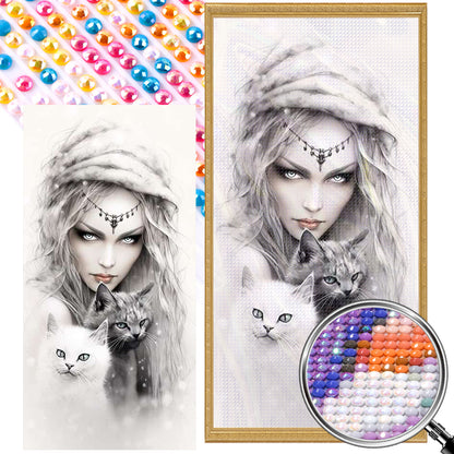 Girl And Cat - Full Round Drill Diamond Painting 40*80CM