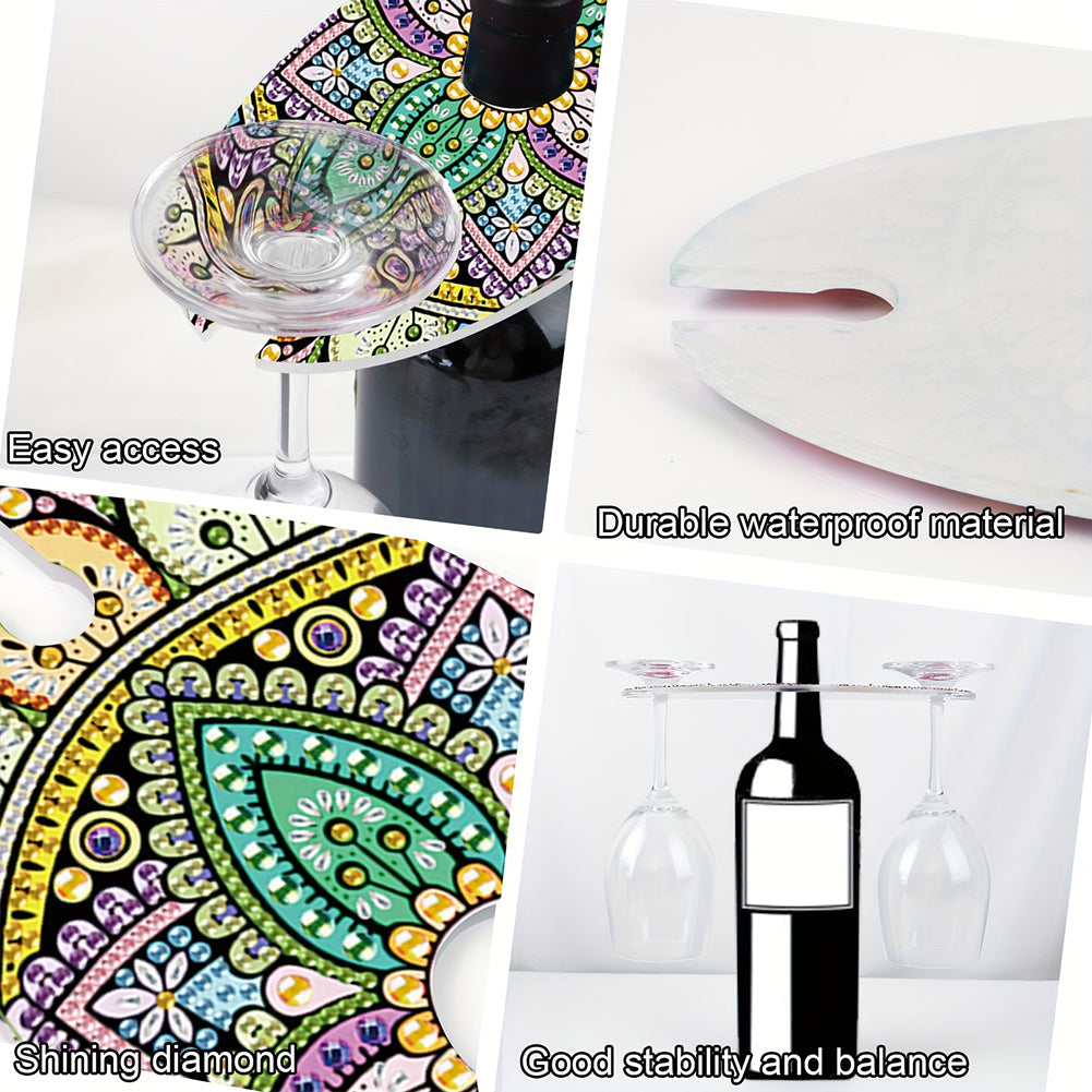 Acrylic Special Shaped Mandala Art Diamond Art Wine Glass Organizer for Bar