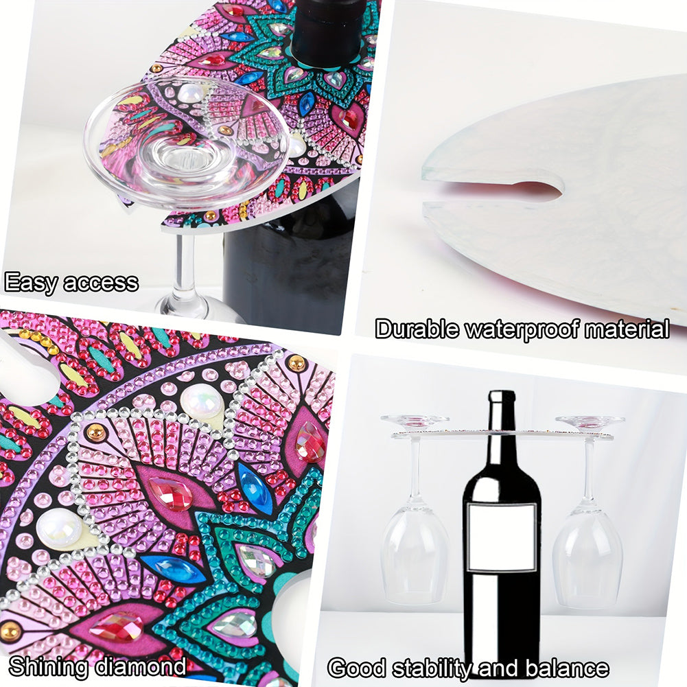 Acrylic Special Shaped Mandala Art Diamond Art Wine Glass Organizer for Bar