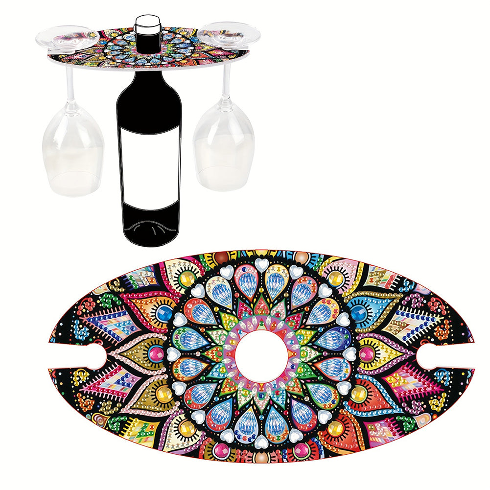 Acrylic Special Shaped Mandala Art Diamond Art Wine Glass Organizer for Bar