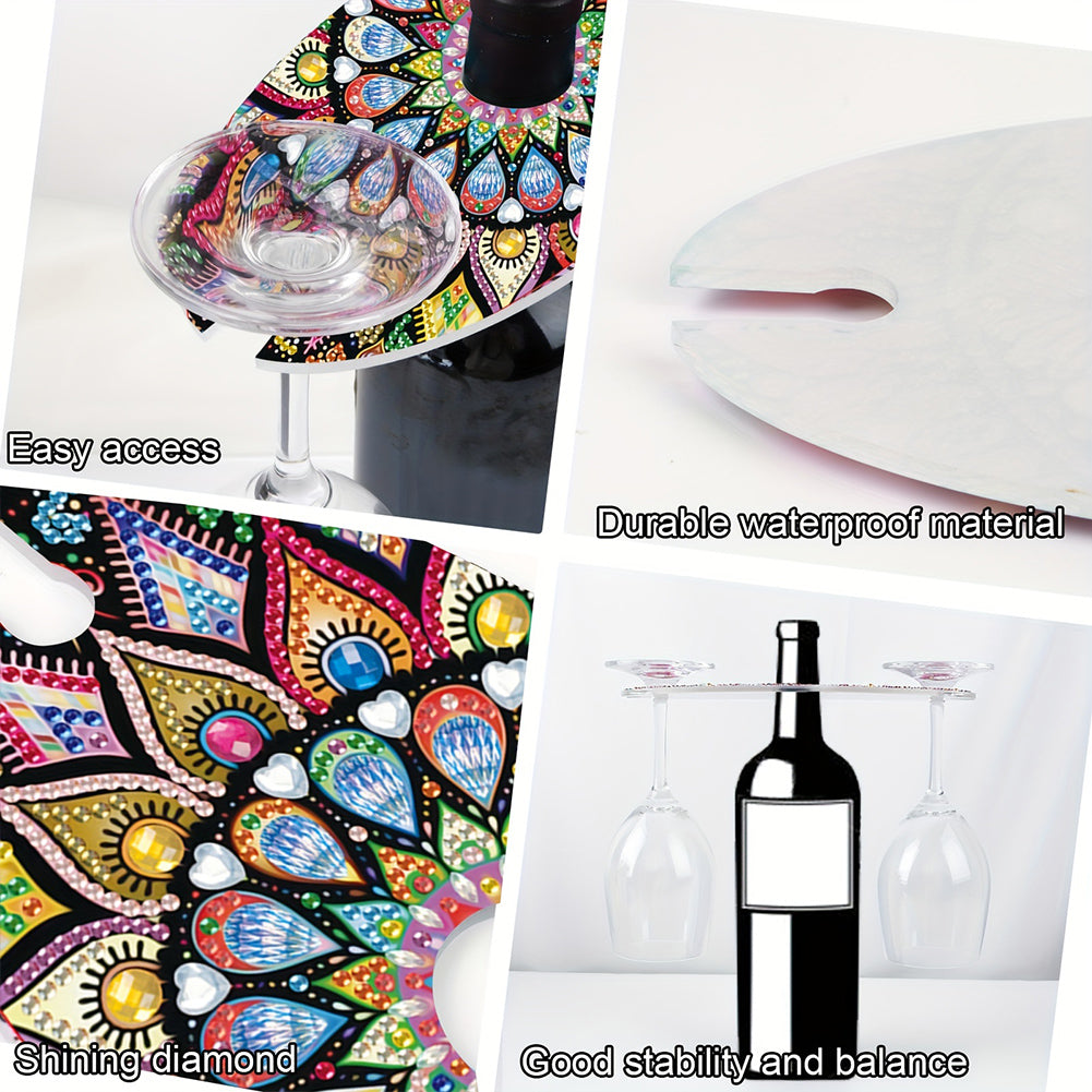 Acrylic Special Shaped Mandala Art Diamond Art Wine Glass Organizer for Bar