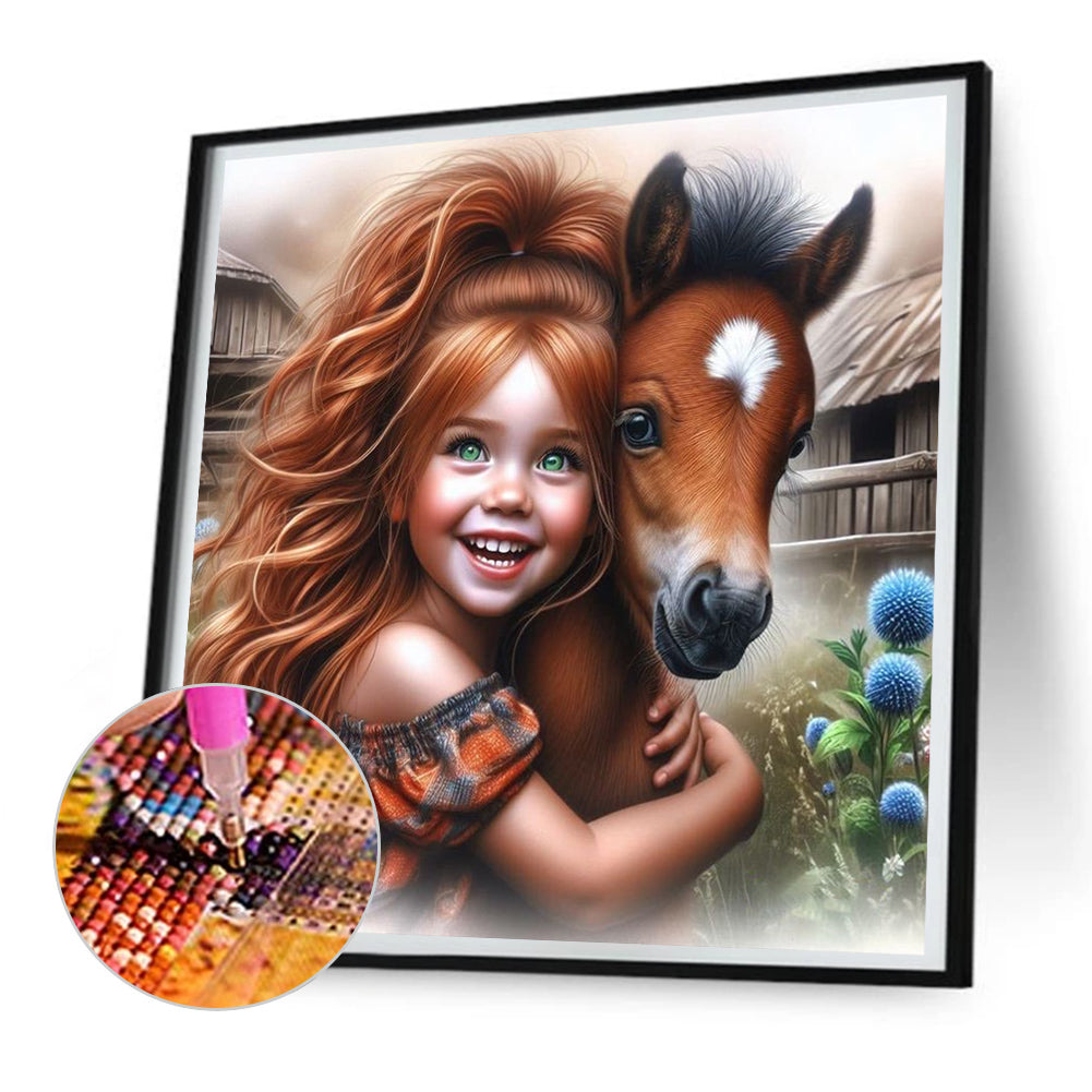 Little Pony Girl - Full Round Drill Diamond Painting 30*30CM