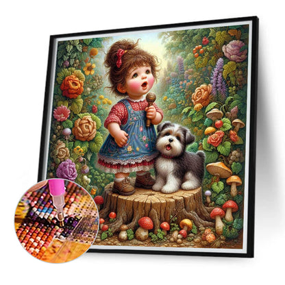 Little Girl Performing In The Garden - Full Round Drill Diamond Painting 40*40CM