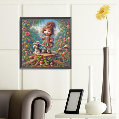 Little Girl Performing In The Garden - Full Round Drill Diamond Painting 40*40CM