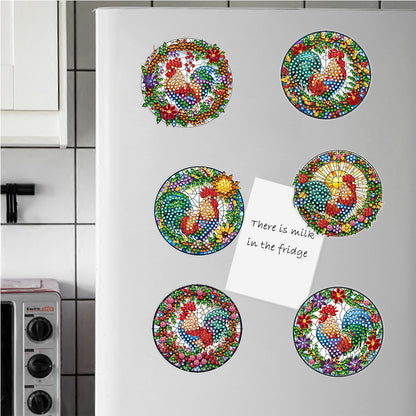 Special Shape Rooster Diamond Painting Cartoon Fridge Magnetic Stickers