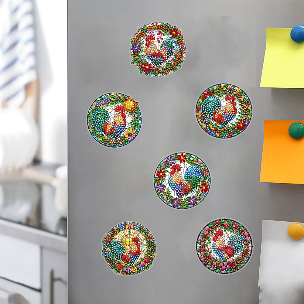 Special Shape Rooster Diamond Painting Cartoon Fridge Magnetic Stickers