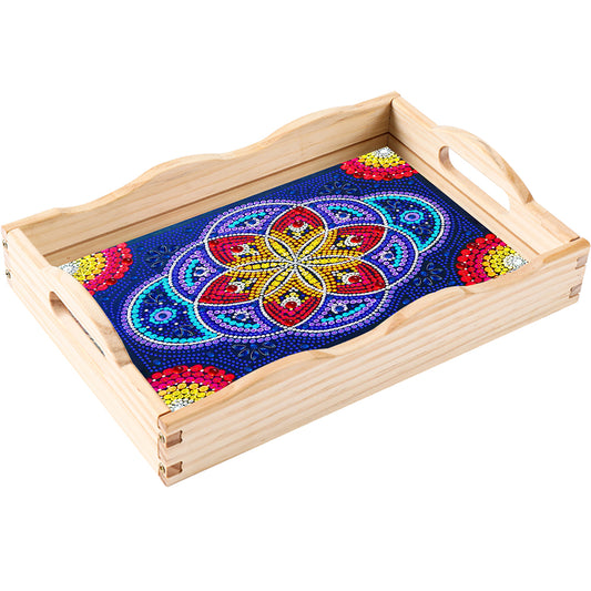 Wooden Retro Pattern 5D DIY Diamond Painting Serving Tray with Handle Home Decor