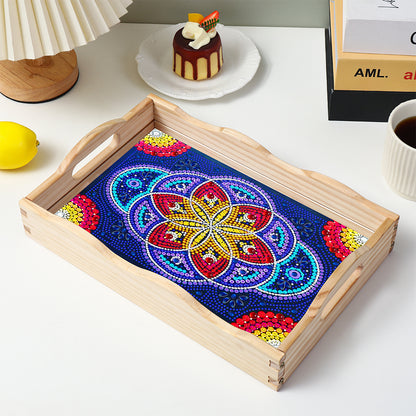 Wooden Retro Pattern 5D DIY Diamond Painting Serving Tray with Handle Home Decor