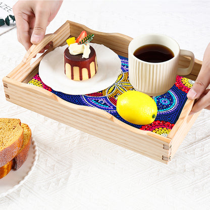 Wooden Retro Pattern 5D DIY Diamond Painting Serving Tray with Handle Home Decor