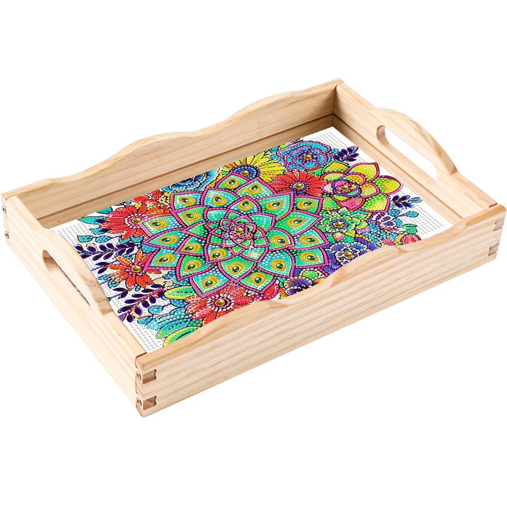 Wooden Retro Pattern 5D DIY Diamond Painting Serving Tray with Handle Home Decor