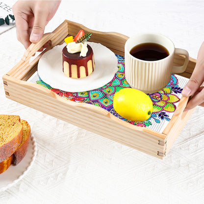 Wooden Retro Pattern 5D DIY Diamond Painting Serving Tray with Handle Home Decor