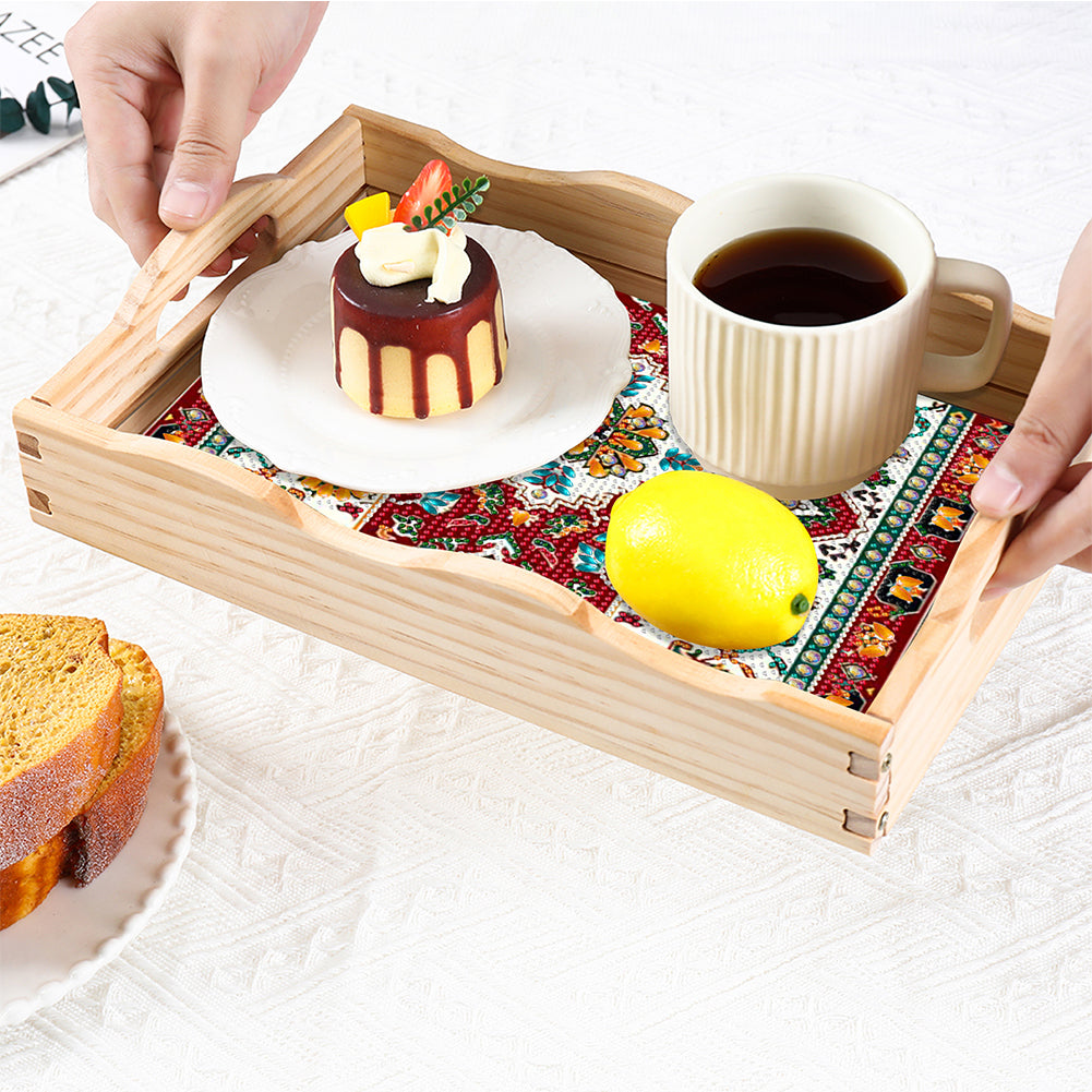 Wooden Retro Pattern 5D DIY Diamond Painting Serving Tray with Handle Home Decor