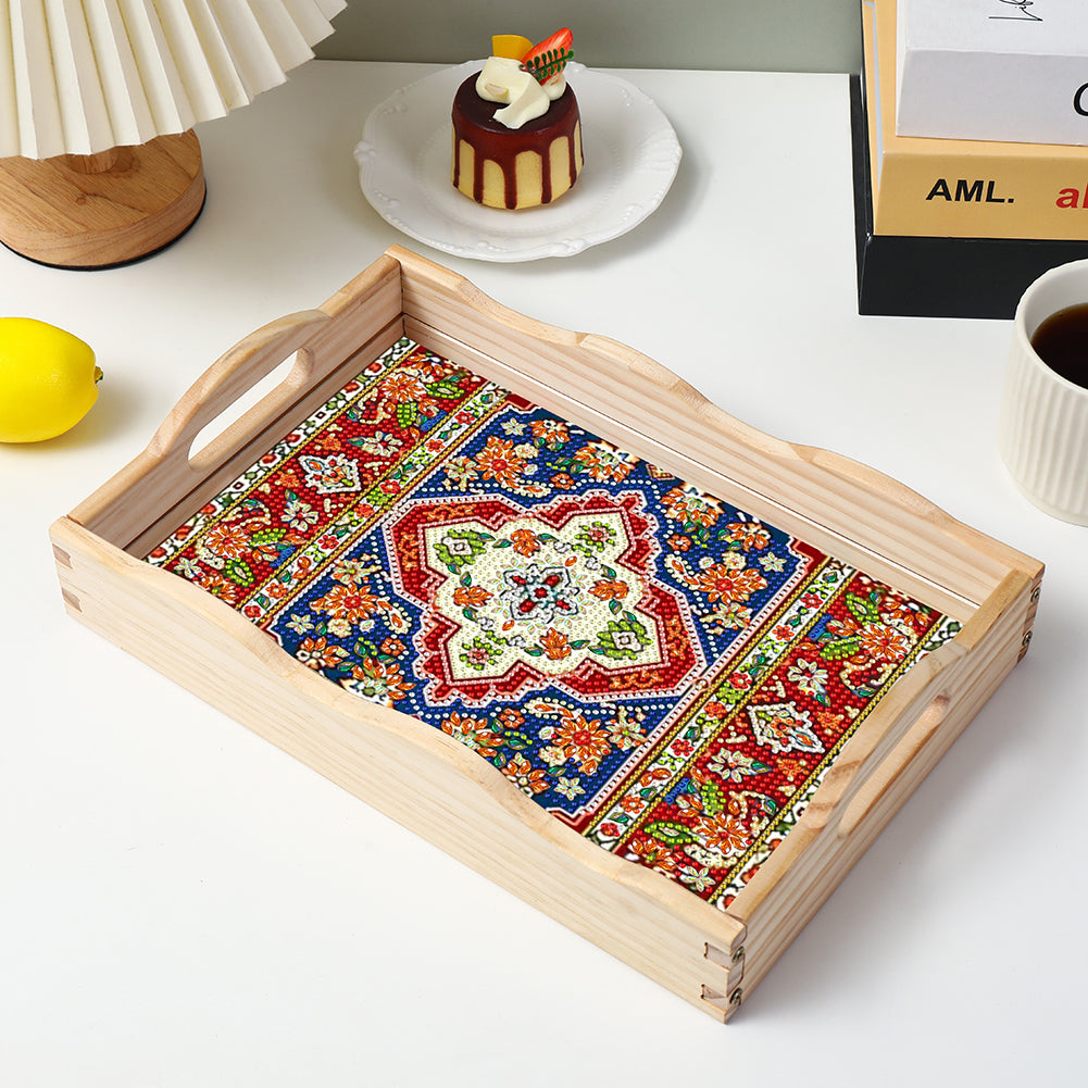 Wooden Retro Pattern 5D DIY Diamond Painting Serving Tray with Handle Home Decor