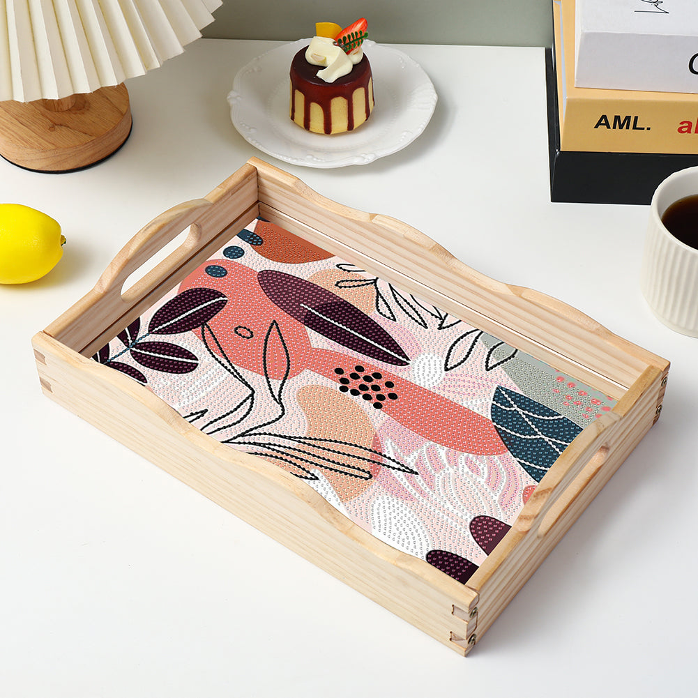 Wooden Simple Pattern 5D DIY Diamond Painting Serving Tray with Handle for Table