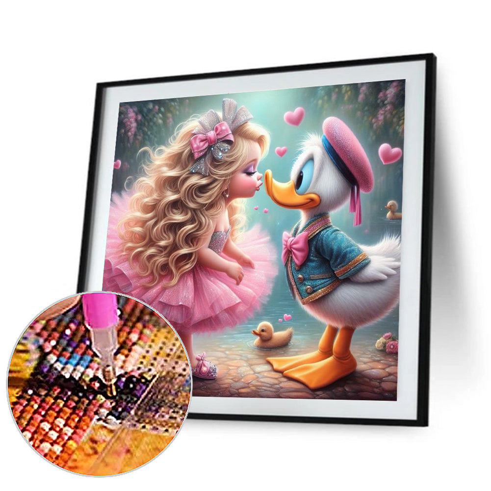 Girl And Donald Duck - Full Round Drill Diamond Painting 30*30CM