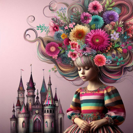 Flower Castle Hair For Girls - Full Round Drill Diamond Painting 30*30CM
