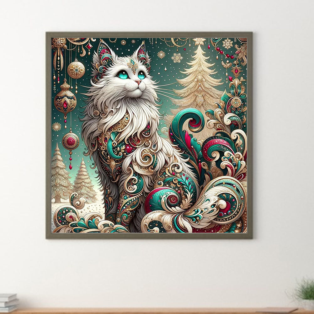 Decorative White Cat - Full Round Drill Diamond Painting 30*30CM