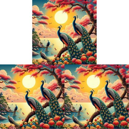 Peacock And Sunset - Full Round Drill Diamond Painting 55*55CM