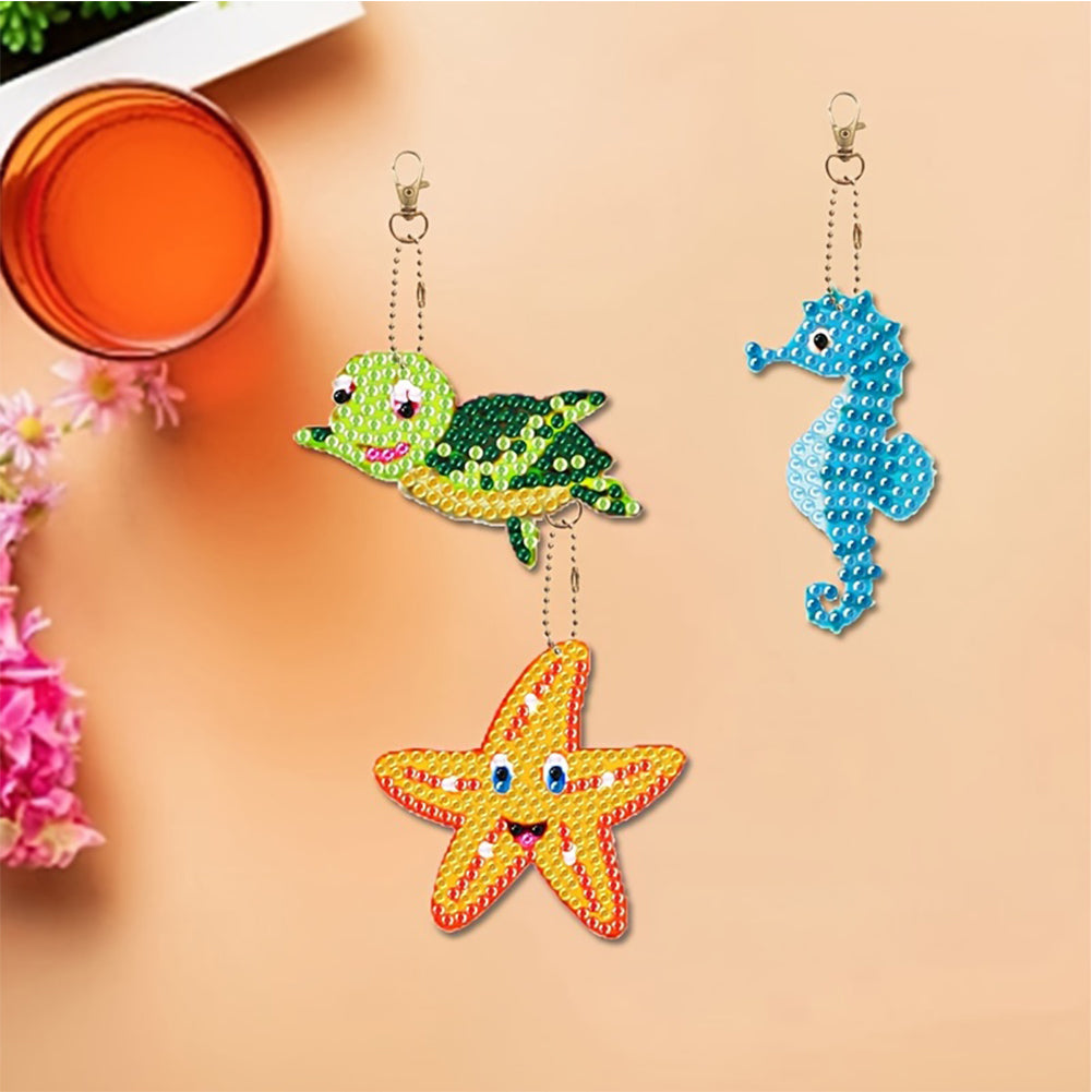 15Pcs Double Sided Marine Life Diamond Art Keyring for Home Birthday Party Decor