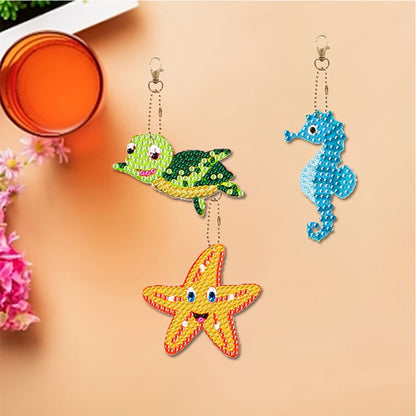 15Pcs Double Sided Marine Life Diamond Art Keyring for Home Birthday Party Decor