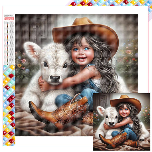 Girl Holding Sheep - Full Square Drill Diamond Painting 40*40CM