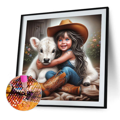 Girl Holding Sheep - Full Square Drill Diamond Painting 40*40CM