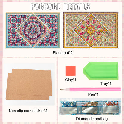 2Pcs Mandala Pattern Diamond Painting Placemat DIY Diamond Crafts Projects