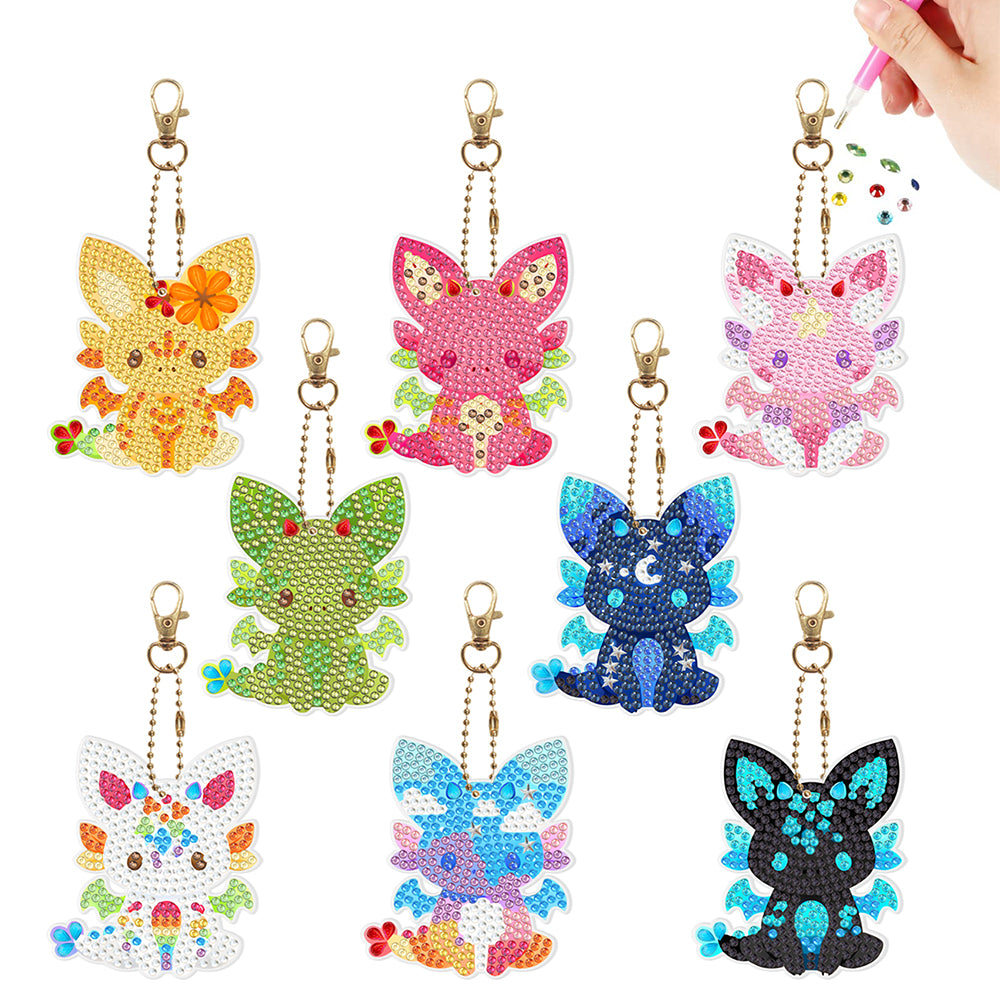 8Pcs PVC Double Sided Special Shaped Cute Fox Diamond Painting Keychain Pendant