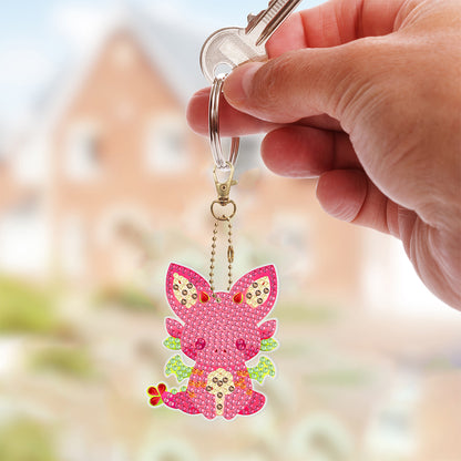 8Pcs PVC Double Sided Special Shaped Cute Fox Diamond Painting Keychain Pendant