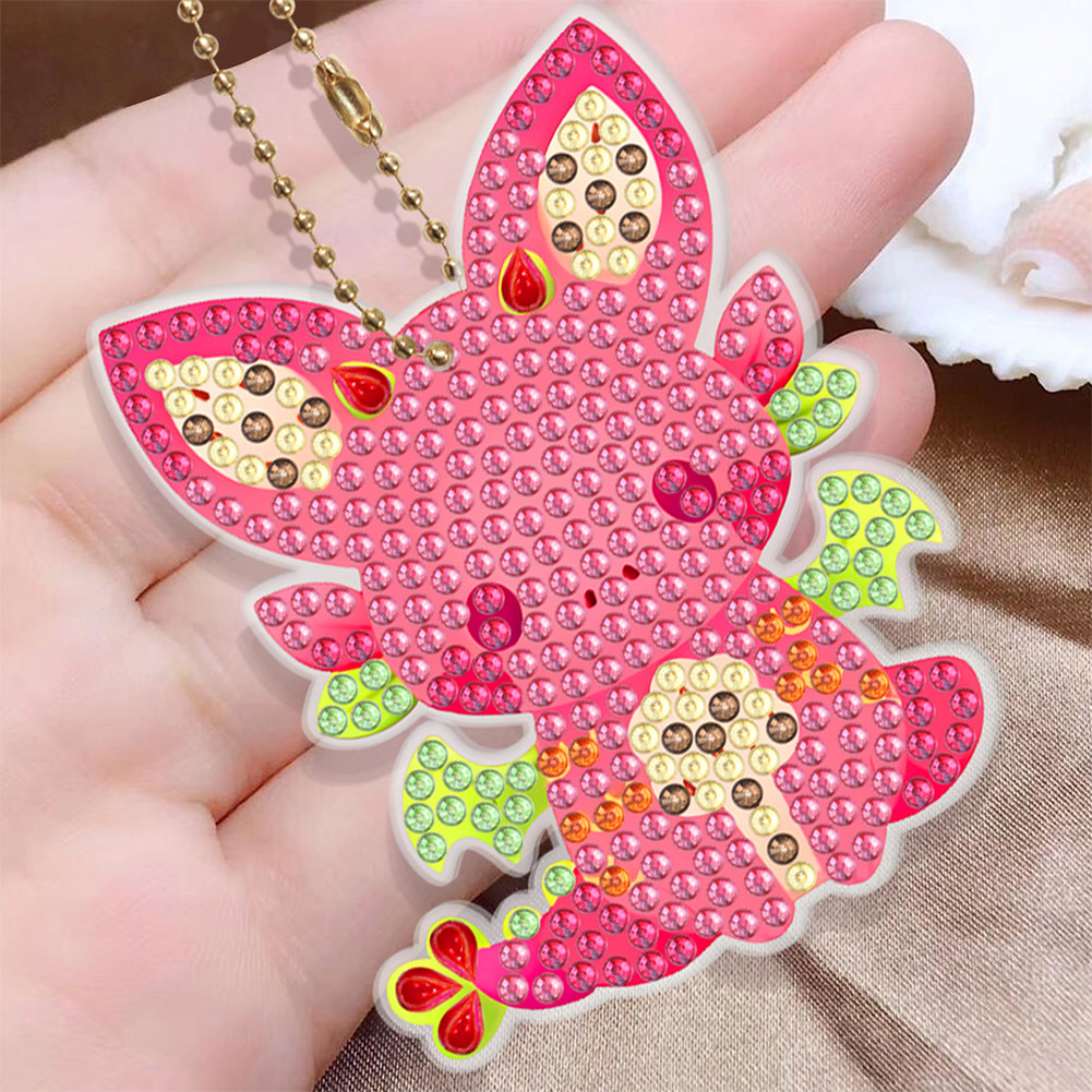 8Pcs PVC Double Sided Special Shaped Cute Fox Diamond Painting Keychain Pendant