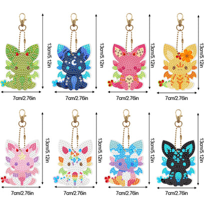 8Pcs PVC Double Sided Special Shaped Cute Fox Diamond Painting Keychain Pendant