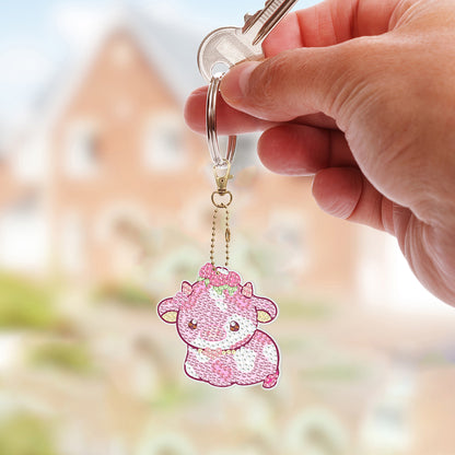 8Pcs PVC Double Sided Special Shaped Cartoon Calf Diamond Painting Art Keychain