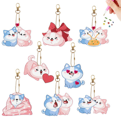 8Pcs PVC Double Sided Special Shaped Love Puppy Diamond Painting Art Keychain