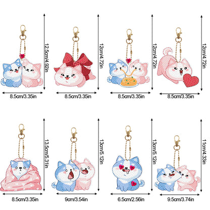 8Pcs PVC Double Sided Special Shaped Love Puppy Diamond Painting Art Keychain