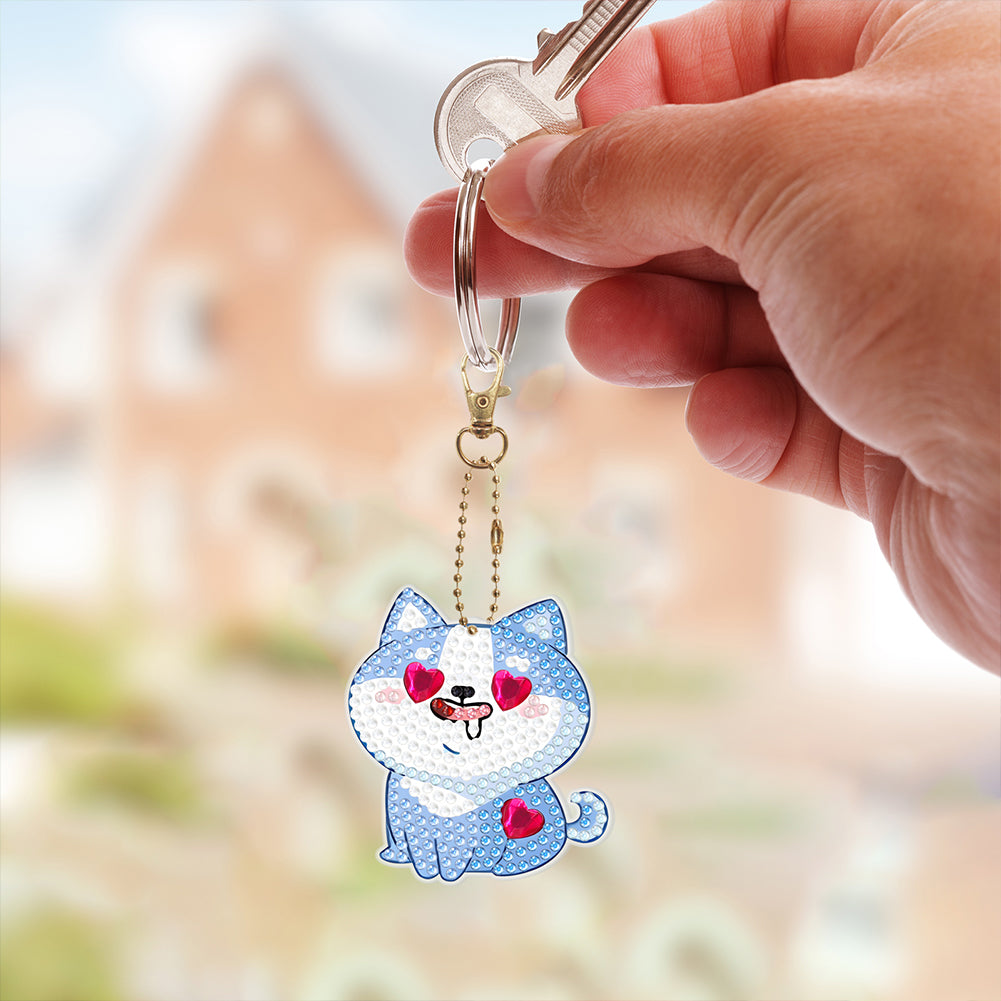 8Pcs PVC Double Sided Special Shaped Love Puppy Diamond Painting Art Keychain