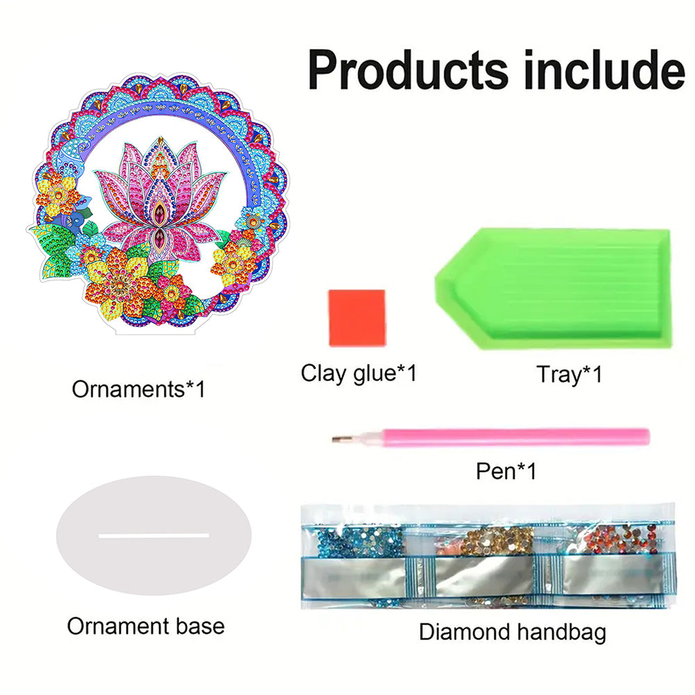 PVC Round Special Shaped Mandala Lotus Desktop 5D DIY Diamond Art Kits Decor